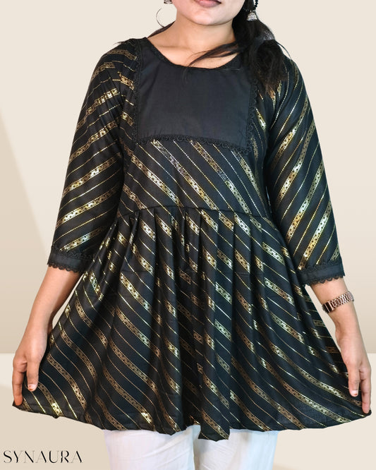 Midnight Gold Flared Tunic - Festive Elegance