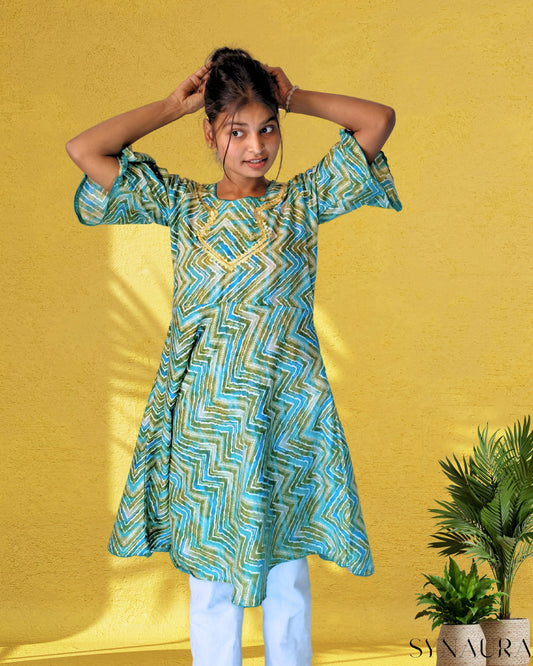 Aqua Wave Flared Kurti - Effortless Elegance